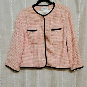 LIZ CLAIBORNE Pink Tweed Blazer Denim Trim Button Front Jacket XL